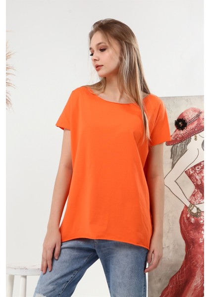 Fancy Kadın Geniş Yaka Yarasa Kol Regular Basic Tişört