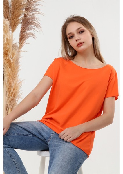 Fancy Kadın Geniş Yaka Yarasa Kol Regular Basic Tişört