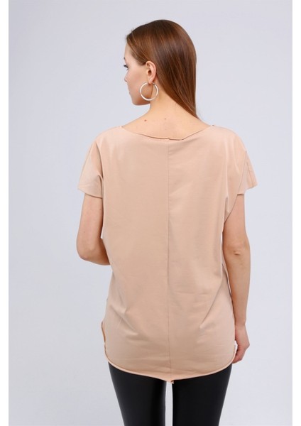 Fancy Kadın Geniş Yaka Baskılı Basic Tişört