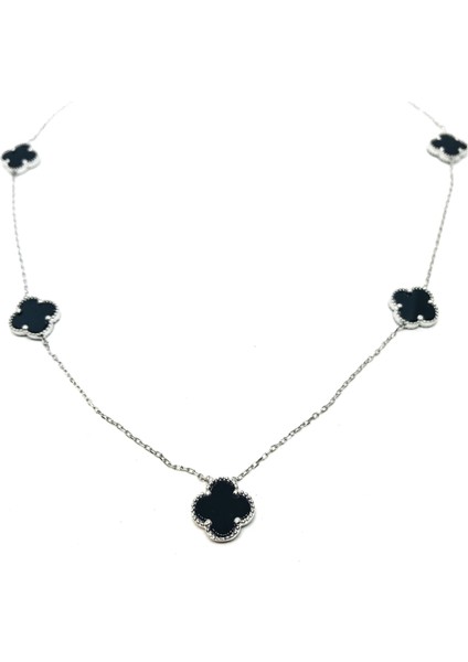 925 Ayar Gümüş Black Onnx Taşlı Yoncalı Kolye fiyatları