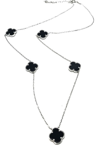 925 Ayar Gümüş Black Onnx Taşlı Yoncalı Kolye modelleri