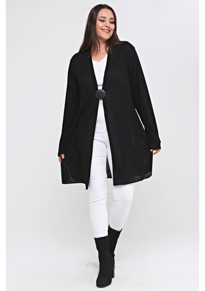 Büyük Beden Fitilli Mevsimlik Gizli Cepli Uzun Anne Hırka