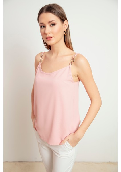 Erkek Pudra Zincirli Askılı Bluz