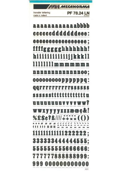 Harfler Transfer Şablon Letraset Pf 78.24 6.9 mm