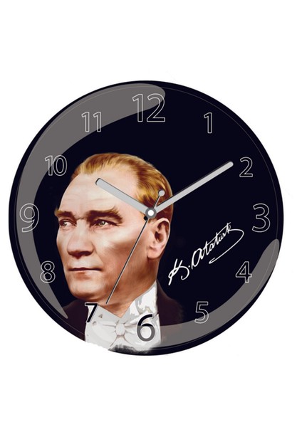 Art Atatürk Portre Bombeli Gerçek Cam Duvar Saati