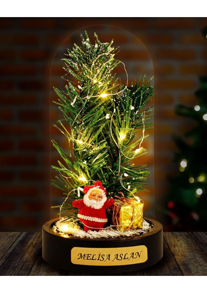 Kişiye Özel Hediye Noel Baba ve Çam Ağacı Temalı LED Işıklı Fanus