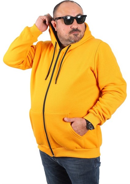 Büyük Beden Unisex Kapüşonlu 3ip Sweat 11701 Hardal fiyatları