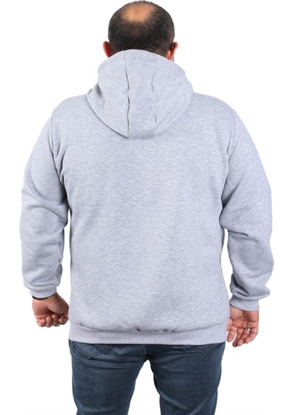 Büyük Beden Unisex Kapüşonlu 3ip Sweat 11701 Gri Melanj modelleri
