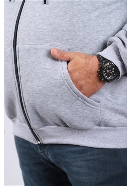 Büyük Beden Unisex Kapüşonlu 3ip Sweat 11701 Gri Melanj fırsatları