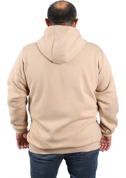 Büyük Beden Unisex Kapüşonlu 3ip Sweat 11701 Bej