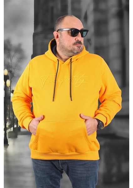 Büyük Beden Kapüşonlu Sweat Twenty 22741 Hardal