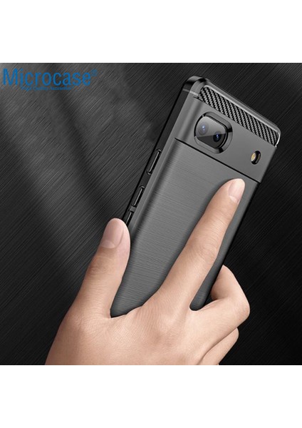 Google Pixel 6A Brushed Carbon Fiber Silikon Kılıf - Siyah