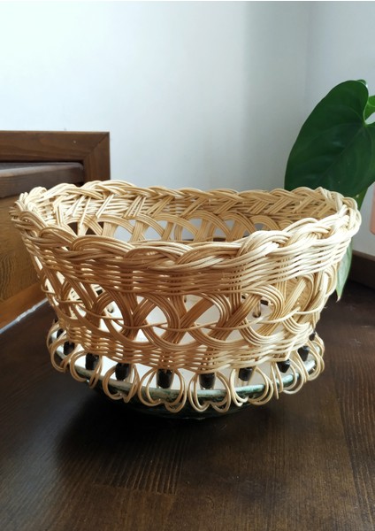 Özel Tasarım El Yapımı Rattan Örgülü Seramik Kase