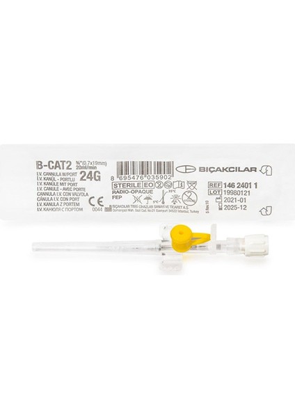 Iv Kanül Sarı 24G 50 Adet x 10 Kutu (1 Koli)