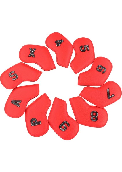 10 Adet Golf Demir Headcover, Tüm Markalar Için Number Işlemeli Koruma Kırmızı (Yurt Dışından)