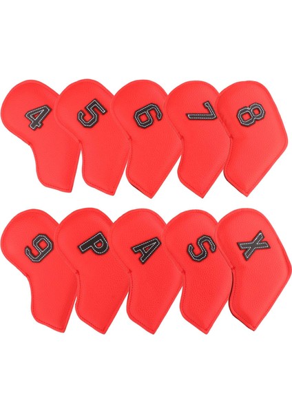 10 Adet Golf Demir Headcover, Tüm Markalar Için Number Işlemeli Koruma Kırmızı (Yurt Dışından)