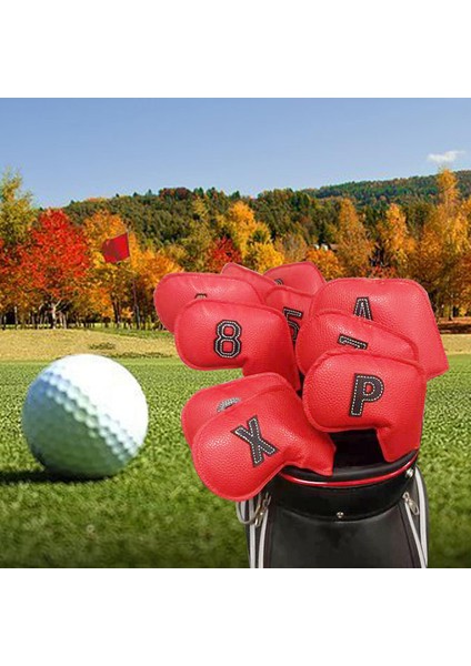 10 Adet Golf Demir Headcover, Tüm Markalar Için Number Işlemeli Koruma Kırmızı (Yurt Dışından)