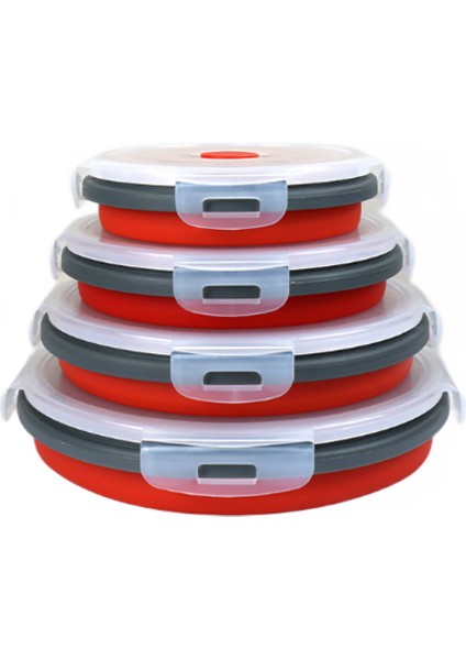4 Adet / Takım Yuvarlak Silikon Katlanır Öğle Yemeği Kutusu Seti Mikrodalga Katlanır Kase Taşınabilir Katlanır Gıda Konteyner Kutusu Salatası Snack Bowl Kapaklı (Yurt Dışından)