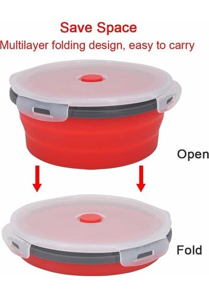 4 Adet / Takım Yuvarlak Silikon Katlanır Öğle Yemeği Kutusu Seti Mikrodalga Katlanır Kase Taşınabilir Katlanır Gıda Konteyner Kutusu Salatası Snack Bowl Kapaklı (Yurt Dışından)