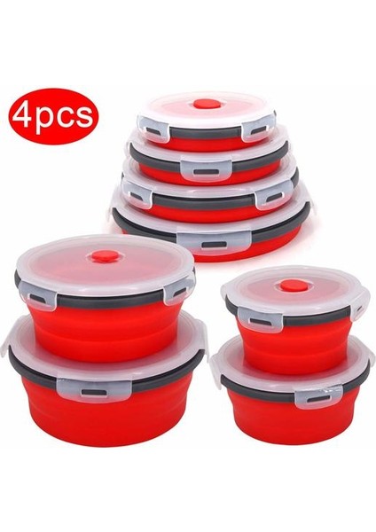 4 Adet / Takım Yuvarlak Silikon Katlanır Öğle Yemeği Kutusu Seti Mikrodalga Katlanır Kase Taşınabilir Katlanır Gıda Konteyner Kutusu Salatası Snack Bowl Kapaklı (Yurt Dışından)