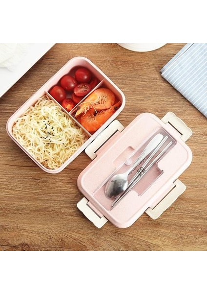 1000ML Buğday Saman Öğle Yemeği Kutusu Kaşıkla Sağlıklı Malzeme Bento Kutuları Mikrodalga Yemek Yemek Yemek Saklama Kabı Öğle Yemeği Kutusu | Öğle Yemeği Kutuları (Pembe) (Yurt Dışından)