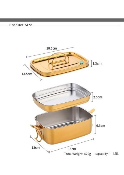 1.5l 304 Paslanmaz Çelik Öğle Yemeği Kutusu Çift Katmanlar Bento Gıda Konteyner Snack Depolama Termal Metal Kutusu Stok Yemek | Öğle Yemeği Kutuları (Altın) (Yurt Dışından)