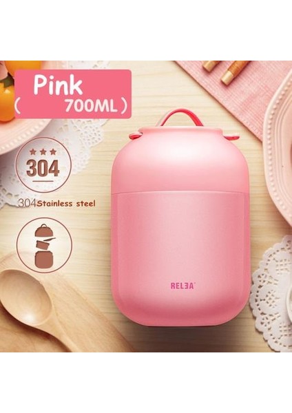700 ml Vakum Yalıtımlı Tutmak Gıda Sıcak Sızdırmaz Öğle Yemeği Kutusu Konteynerleri 304 Paslanmaz Çelik Termal Gıda Kavanoz Braised Pot | Öğle Yemeği Kutuları (Pembe) (Yurt Dışından)