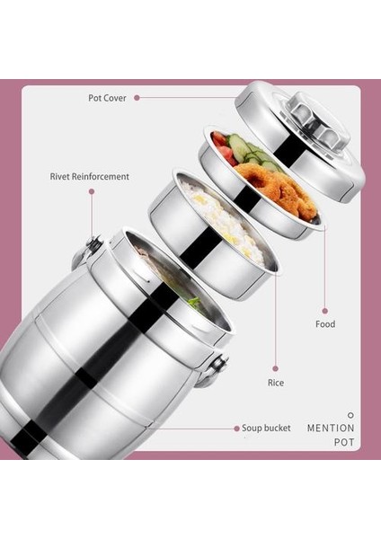 1.6l Taşınabilir Büyük Kapasiteli Termal Öğle Yemeği Kutusu Paslanmaz Çelik Gıda Konteyner Sızdırmaz Bento Kutusu Ofis Kampı Için Lunchbox | Öğle Yemeği Kutuları (Yurt Dışından)