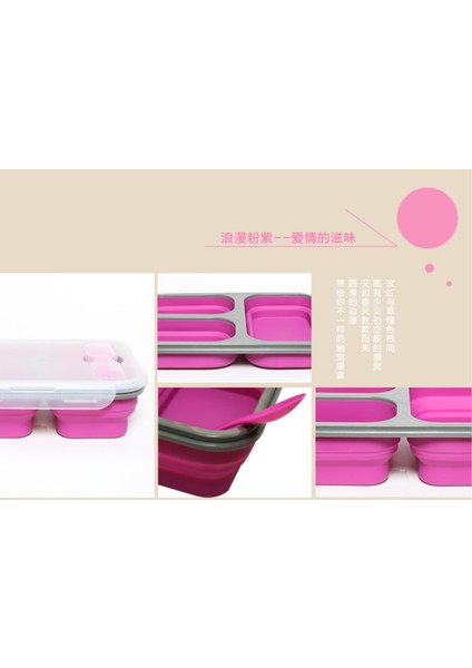 1100ML Silikon Katlanabilir Taşınabilir Öğle Yemeği Kutusu Büyük Kapasiteli Kase Öğle Yemeği Bento Kutusu Katlanır Lunchbox Çevre Dostu | Çevre Dostu (Pembe) (Yurt Dışından)