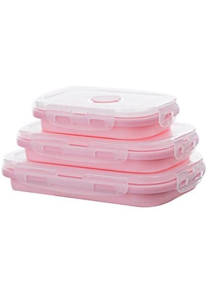 Bento Kutusu Öğle Yemeği Kutusu Silikon Katlanır Gıda Konteyner Pembe 350/500/800 ml 3 Parça Set (Yurt Dışından)