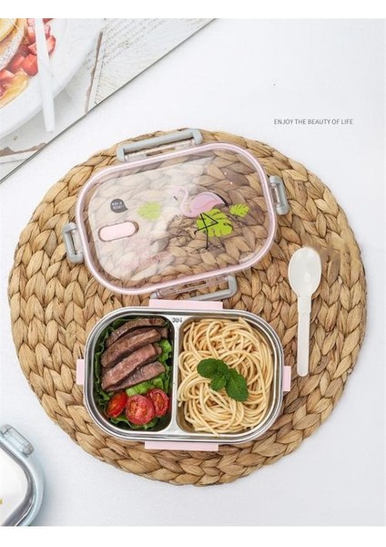 Mikrodalga Gıda Konteyner Taşınabilir Japon Öğle Yemeği Kutusu ile Bölmeler Sofra 304 Paslanmaz Çelik Çocuklar Bento Kutusu | Öğle Yemeği Kutuları (Pembe) (Yurt Dışından)