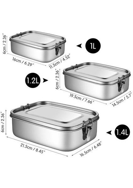 1 Adet 1400 ml Paslanmaz Çelik Öğle Yemeği Konteyner Bento Gıda Konteyner Snack Gıda Saklama Kabı Sızdırmaz Akşam Yemeği Öğle Yemeği Kutusu | Öğle Yemeği Kutuları (Yurt Dışından)