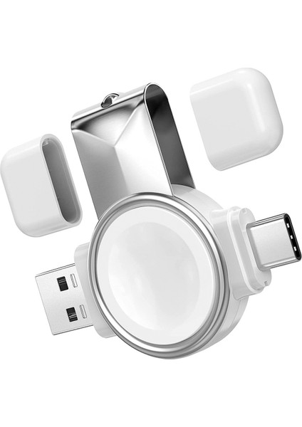 Apple Watch Series 8 41MM - 45MM 2in1 Type-C&usb Manyetik Şarj Aygıtı AL2730 Beyaz