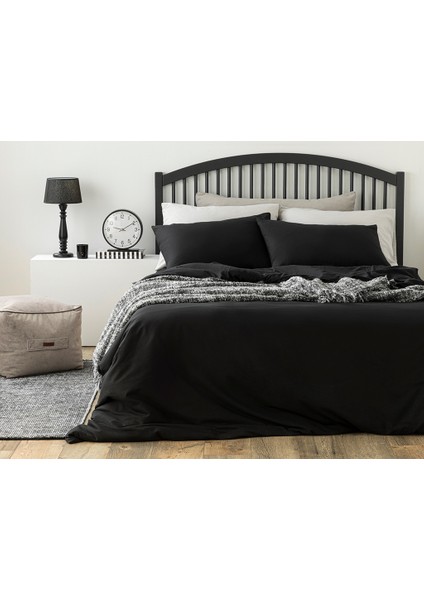 Plain Pamuklu Çift Kişilik Nevresım Takımı 200 x 220 cm Siyah
