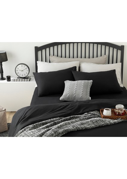 Plain Pamuklu Çift Kişilik Nevresım Takımı 200 x 220 cm Siyah fiyatları