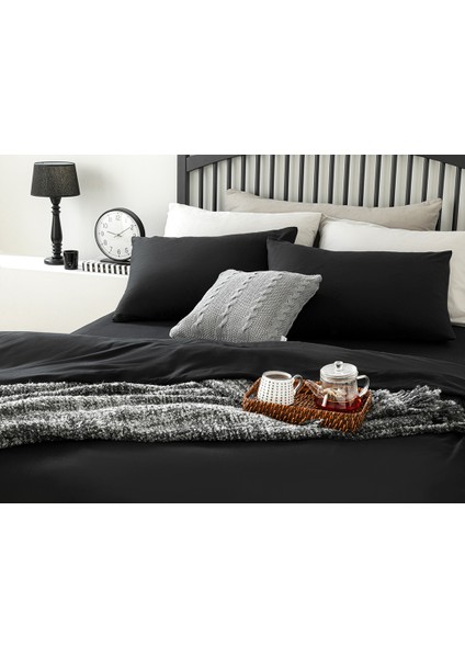 Plain Pamuklu Çift Kişilik Nevresım Takımı 200 x 220 cm Siyah modelleri