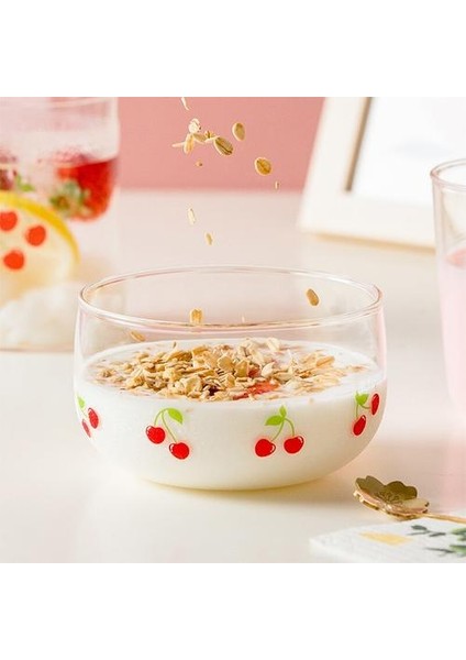 Kiraz Cam Bardaklar Kız Tatlı Kahvaltı Meyve Salatası Kase Isıya Dayanıklı Kahve Süt Kupası Seti Sofra Vaso Ev Drinkware DF50B | Bira Steins (Yurt Dışından)