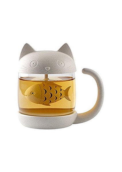 Sevimli Kedi 250 ml Cam Bardak Çay Kupa Balık ile Demlik Süzgeç Filtre Çay Bardağı Ev Ofisleri Drinkware Teaware Mutfak Aksesuarları | Bira Steins (Yurt Dışından)
