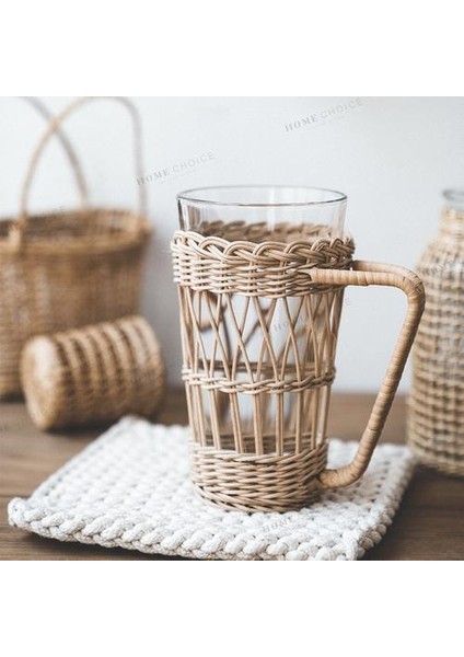 El Yapımı Rattan Dokuma Kore Retro Yaratıcı Fincan Dokuma Su Isıtıcısı El Teslim Cam Fincan Kahve Kupa | Bira Steins (Yurt Dışından)