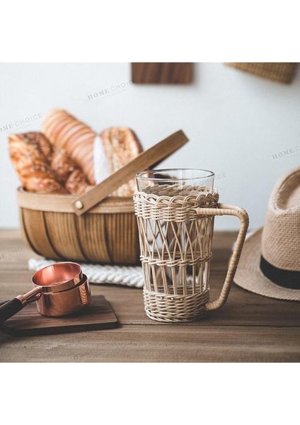 El Yapımı Rattan Dokuma Kore Retro Yaratıcı Fincan Dokuma Su Isıtıcısı El Teslim Cam Fincan Kahve Kupa | Bira Steins (Yurt Dışından)