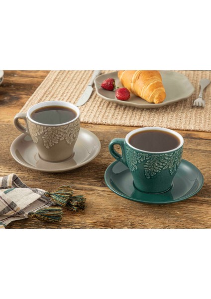 Rila Stoneware 2'li Çay Fincanı Takımı 250 ml Bej - Yeşil