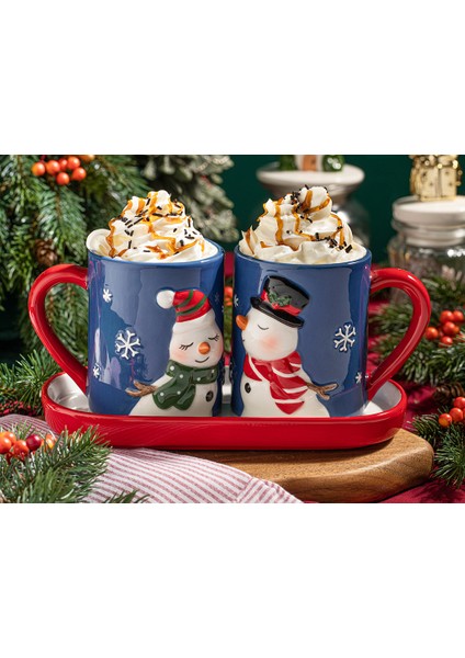 Yılbaşı Lovely Snowmans Dolomite 2'li Kupa 400 ml Lacivert