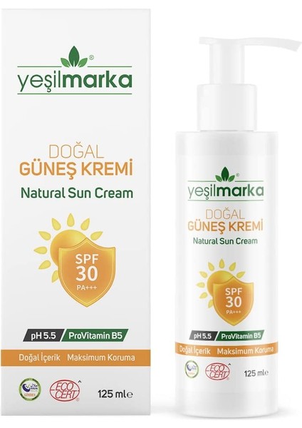 Doğal Güneş Kremi 125ML - Vegan - Parabensiz - Alkolsüz - Parfümsüz - Organik Içerikli - 30+ Faktör