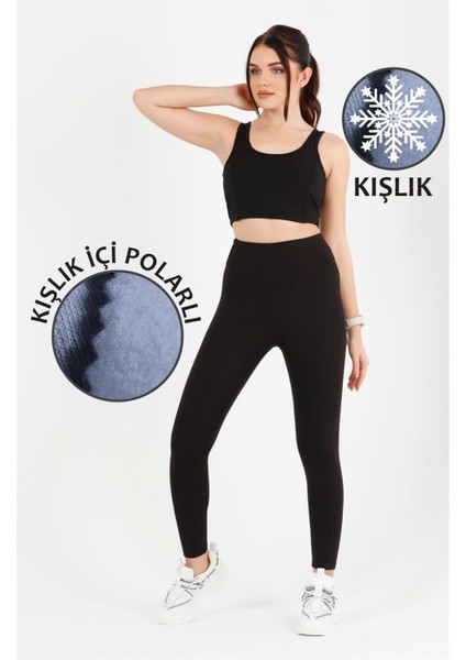 Kadın Tayt Siyah Içi Polarlı Tam Kışlık Yüksek Bel Tam Boy Dalgıç Kumaş 1024