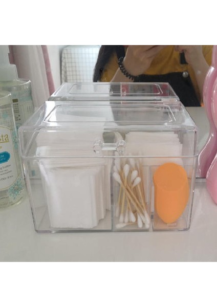 Toz Geçirmez Akrilik Pamuk Pedleri Organizatör Makyaj Saklama Kutusu Için Swab / Güzellik Blender Tutucu Kapaklı 4 Kafes Kozmetik Konteyner | Makyaj Organizatörleri (Yurt Dışından) fırsatları