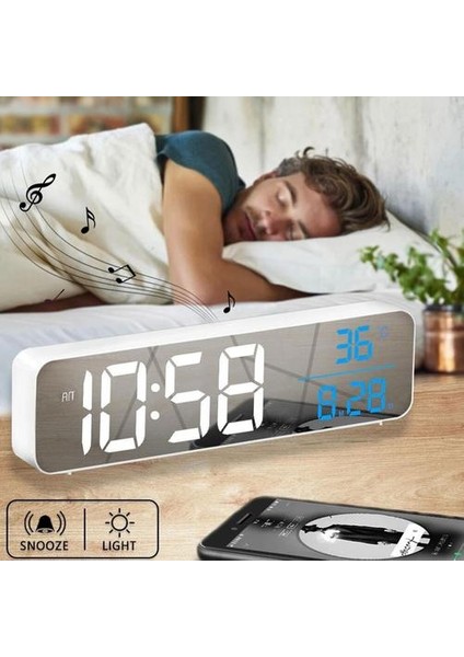 Müzik LED Dijital Çalar Saat Sıcaklık Tarihi Ekran Masaüstü Ayna Saatler Ev Masa Dekorasyon Elektronik Saat 2000 Mah | Alarm Saatleri (Yurt Dışından)