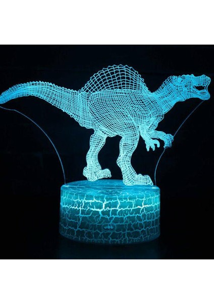 (Spinosaurus) LED 3D Dinozor Jurassic Gece Işık Görsel Illusion 7 Renkler Odası Lamba Çocuk Hediye (Yurt Dışından)