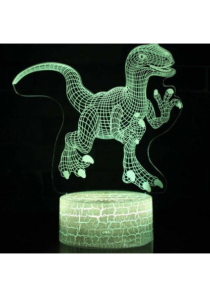 (Raptor) LED 3D Dinozor Jurassic Gece Işık Görsel Illusion 7 Renkler Oda Lamba Çocuk Hediye (Yurt Dışından)
