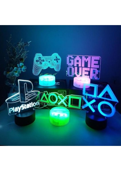 3D Gece Lambası Oyun Odası Masası Kurulum Aydınlatma Dekor Masada Ps Gamepad Şekli Oyun Konsolu Simgesi Logo Sensörü Işık Başucu Hediye (Tip F) (Yurt Dışından)