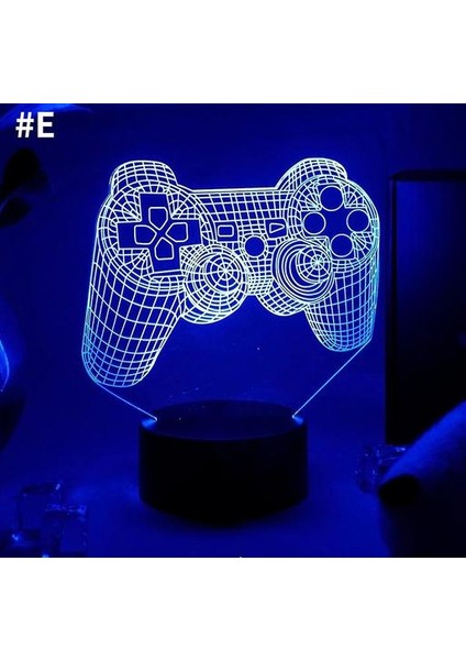 3D Gece Lambası Oyun Odası Masası Kurulum Aydınlatma Dekor Masada Ps Gamepad Şekli Oyun Konsolu Simgesi Logo Sensörü Işık Başucu Hediye (Tip F) (Yurt Dışından)